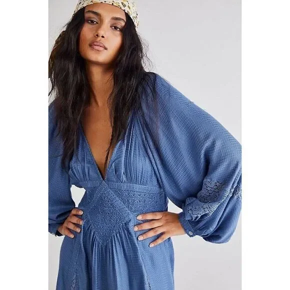 NEW FREE PEOPLE SOUTHWEST LACE MAXI DRESS IN BLUE - coffeafoods.com